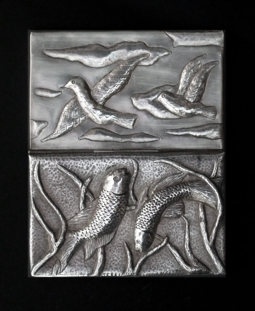 Underwater Landscape III, Eastern repousse business card case (open view)