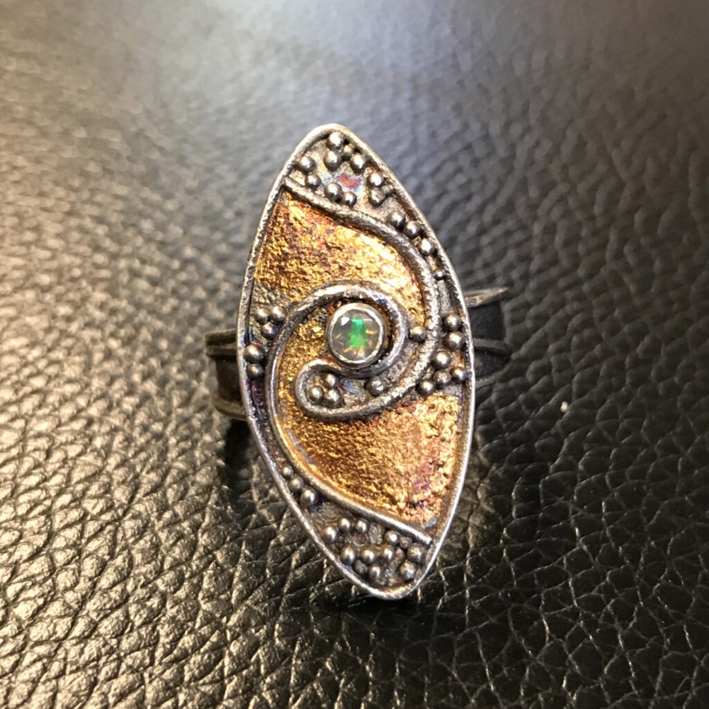 Gold and Silver Granulation & Keum Boo Ring by Lynn Williams