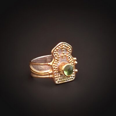 Casablanca VII, Granulation ring; 2016; 18k gold, 22k gold, sterling, peridot