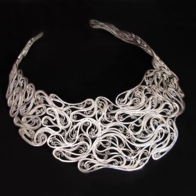 Curves in the Right Places II, Russian filigree collar, 2010 Sterling, fine silver 6 x 6 x 1 in