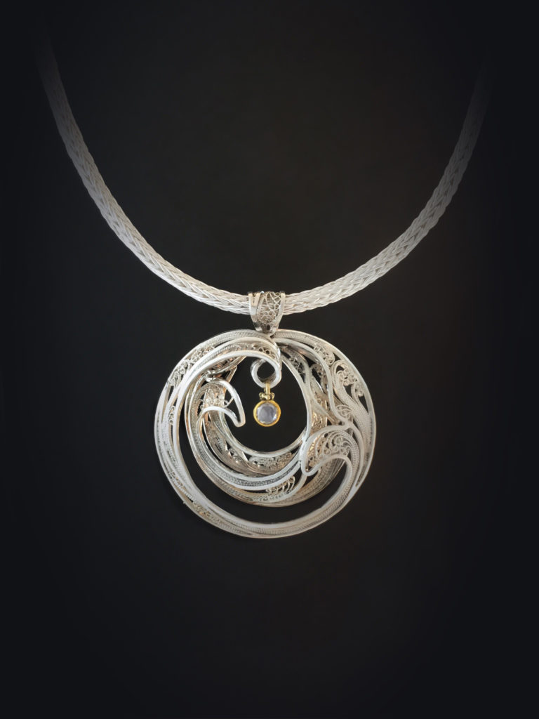 Ensparkled, Commissioned Russian filigree pendant on a Roman chain