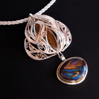 Egyptian Lily, Russian filigree pendant on a Roman chain