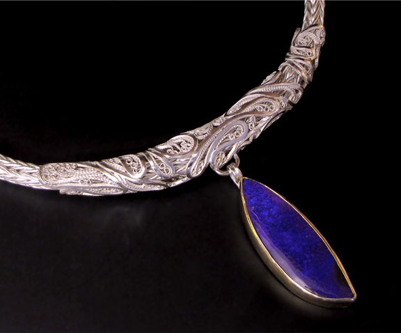 Mood Indigo, Russian filigree neckpiece