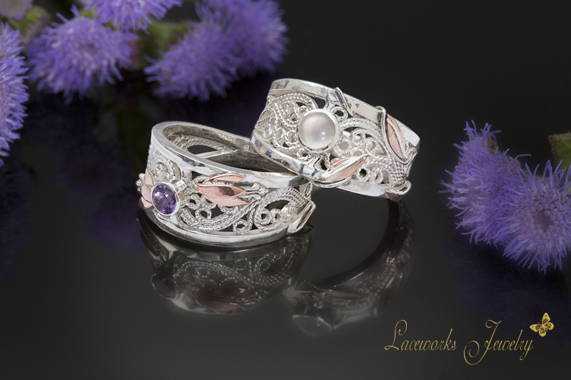 Floral Nouveau Wedding Rings by Hisako Yamada Laceworks RF1