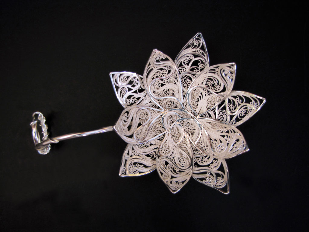 Darling, lotus have some tea..., Russian filigree, Eastern repoussé, chased, pierced, and fabricated tea infuser (strainer)