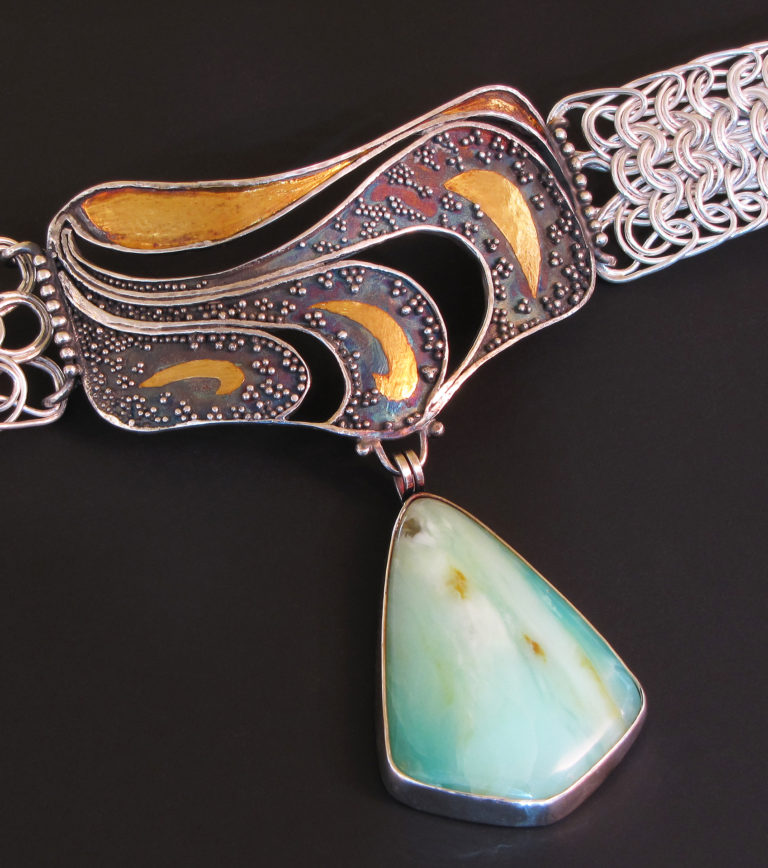 Rivers of Gold VIII, granulation, kum boo, and Side Weave Mesh choker