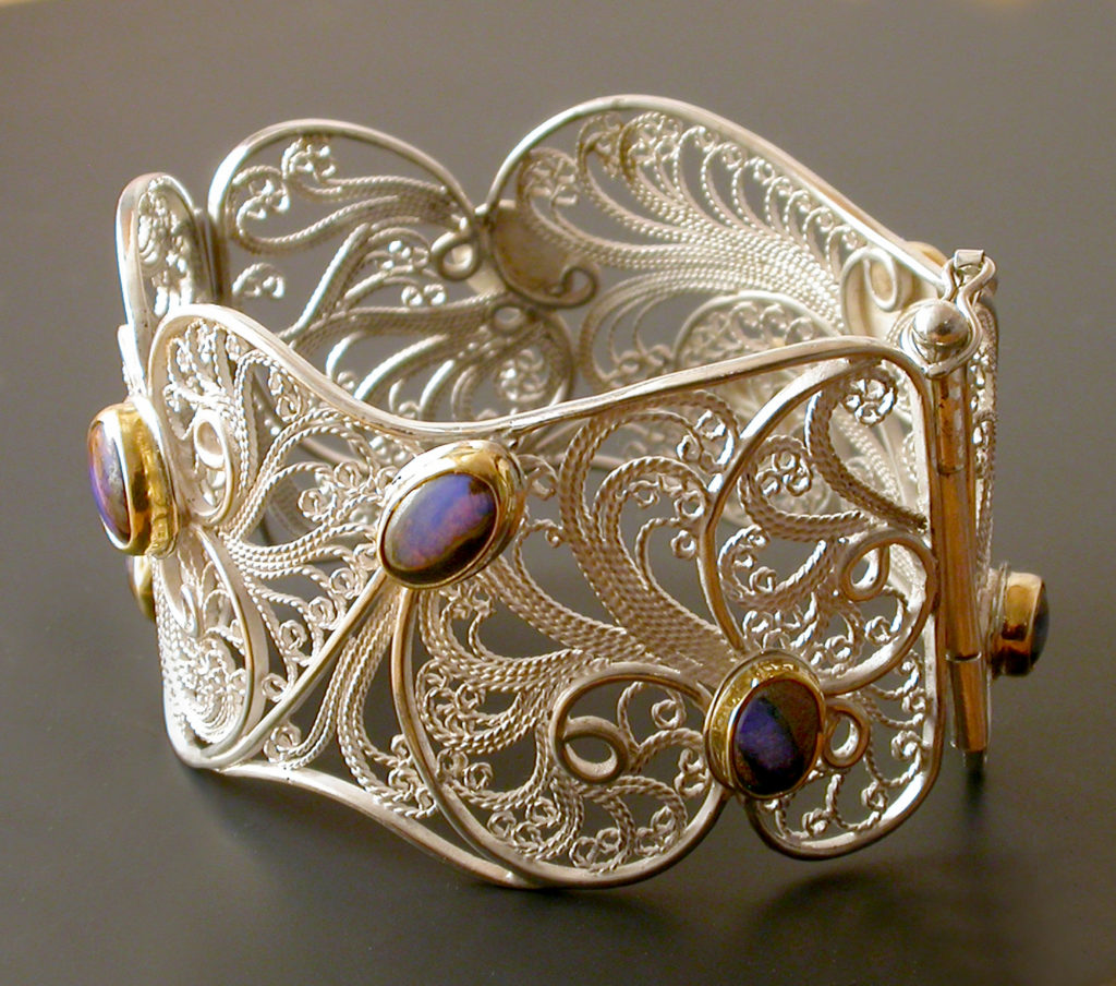 "Stardust on My Sleeve," Russian filigree hinged bracelet