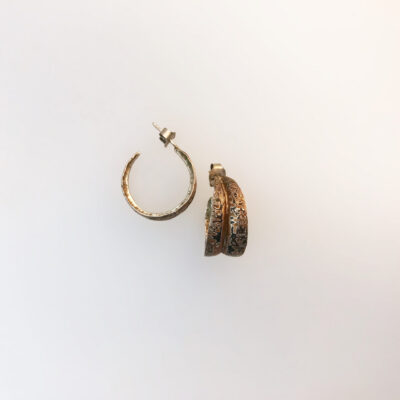 From the series Luna's Inner Glow, fold formed patterned mokume gane hoop earrings