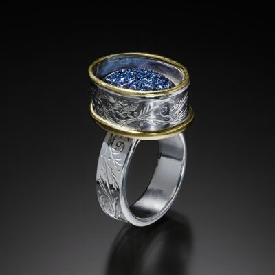Arc IV, chased, drusy ring; photo by Pat Vasquez-Cunningham