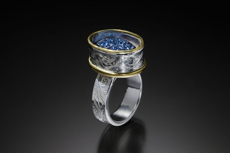 Arc IV, chased, drusy ring; photo by Pat Vasquez-Cunningham