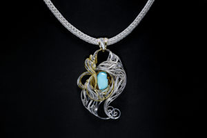 Victoria Lansford - Fire Within, gold and silver, Russian filigree necklace; photo by Pat Vasquez-Cunningham