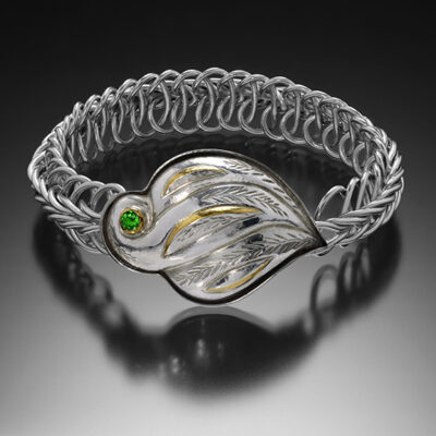 Dovetailed, Vertebrate chain bracelet with a clasp of Eastern repousse and kum boo by Victoria Lansford; photo by Pat Vasquez-Cunningham