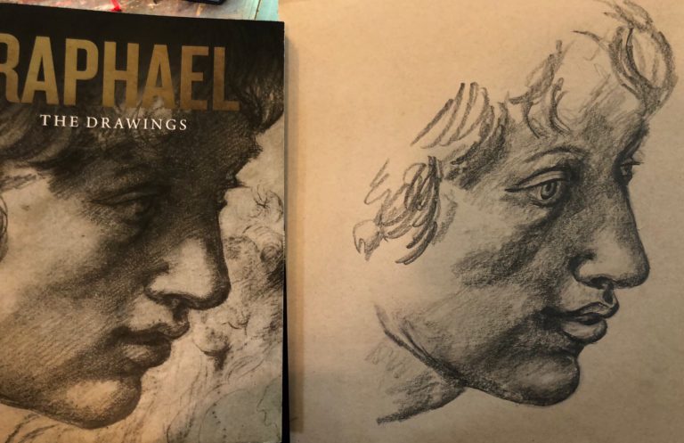 After Raphael, graphite pencil on Strathmore toned paper