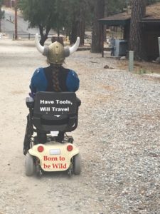 The scooter was for my bad back in 2016 at Metals Week, Idyllwild. The helmet...well, it happened to be in my studio...I'm a dangerous person to dare. Thanks to Rebecca Bubenas for the photo and added text.
