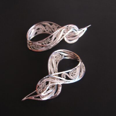 Encircled, Russian filigree earrings; sterling, fine silver