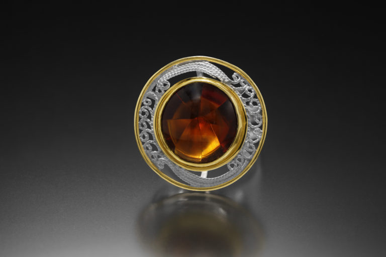 Coronation Ring II, Russian filigree ‘dinner ring’ by Victoria Lansford; photo by Pat Vasquez-Cunningham