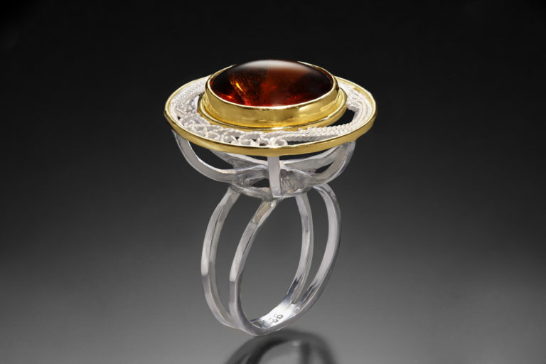Coronation Ring II, Russian filigree ‘dinner ring’ by Victoria Lansford; photo by Pat Vasquez-Cunningham
