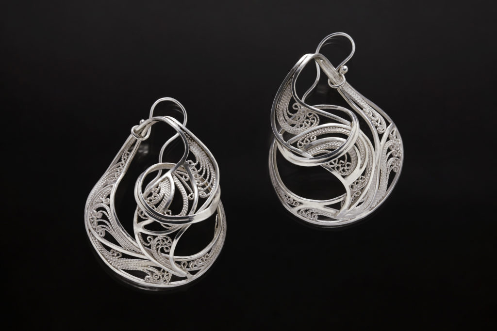 Spellbound III, Russian filigree earings by Victoria Lansford; photo by Pat Vasquez-Cunningham