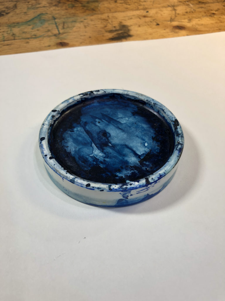 The gaken dish for the indigo colored Japanese stick ink. This dish lived next to my iMac for 2 years so Uduak could match the blue tones in the digital images.