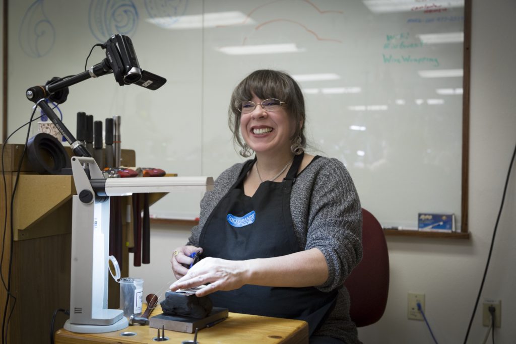 Victoria's Eastern Repousse workshop at Rio Grande 2017; photo by Pat Vasquez-Cunningham
