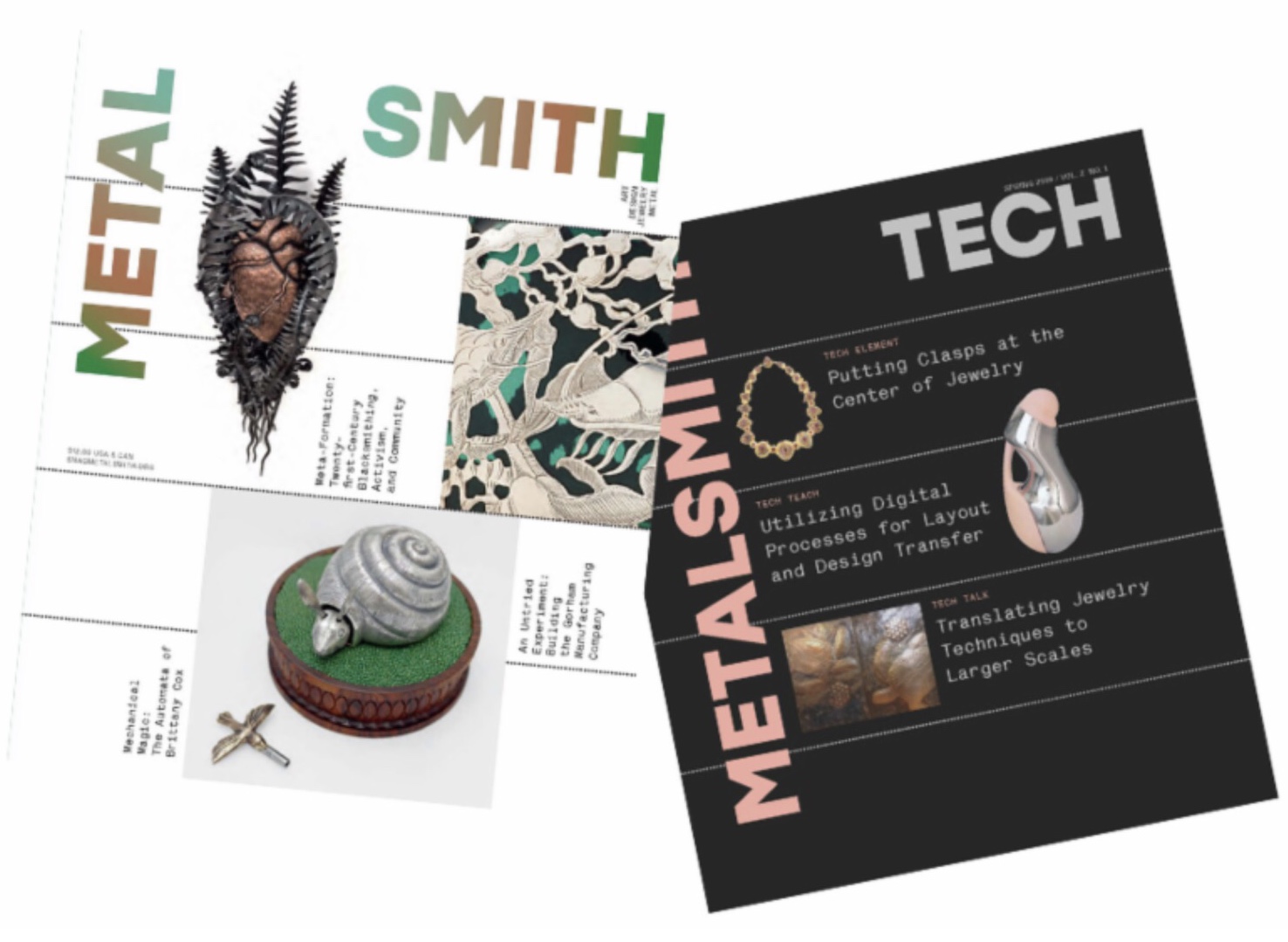 Front covers of Metalsmith and Metalsmith Tech magazines, Spring 2019