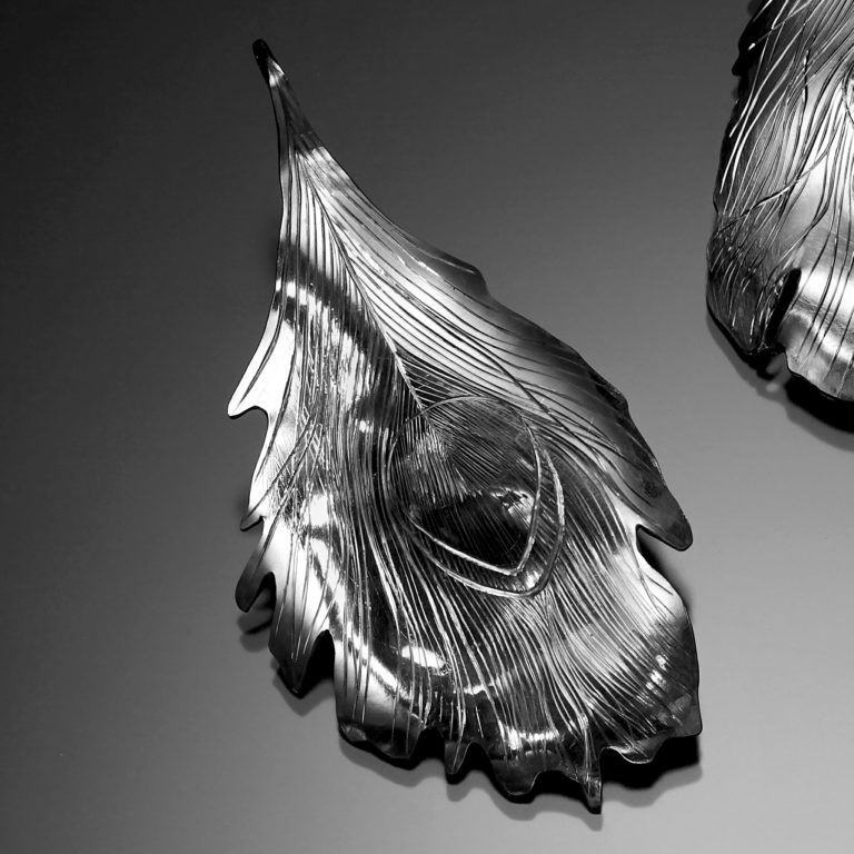 Peacock Splendor II, hand engraved earrings