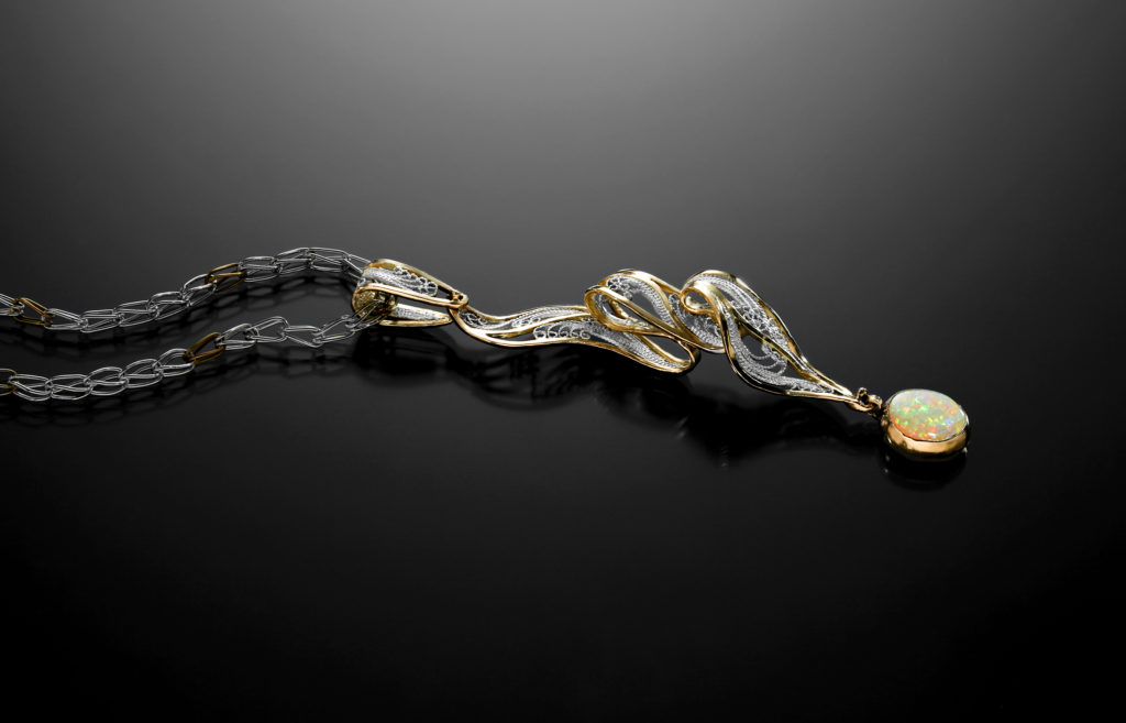 Ribbon Lace, Russian filigree pendant by Victoria Lansford