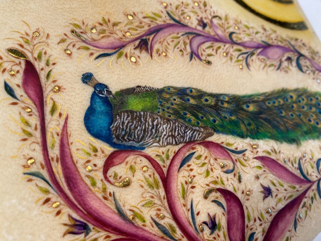 Peacock Splendor III (detail), miniature illumination by Victoria LansfordPeacock Splendor III (detail), miniature illumination by Victoria Lansford