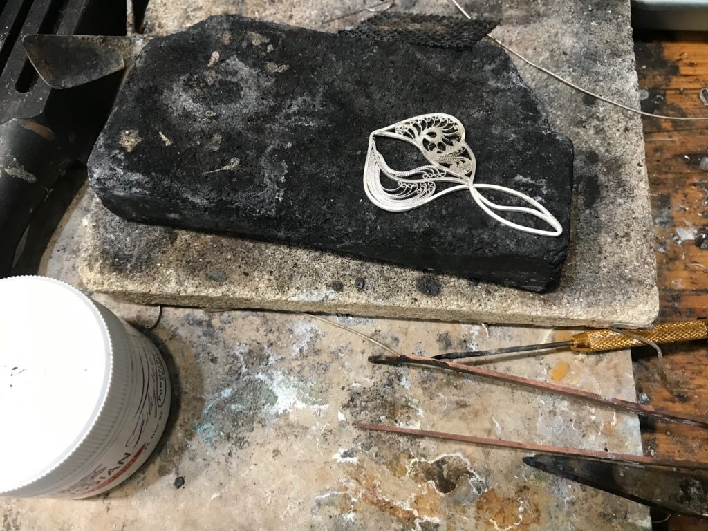 Victoria Lansford part of Russian filigree pendant waiting to be soldered