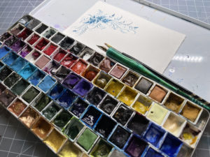 Victoria Lansford - watercolor palette and monochromatic floral practice for Heather Held's classes