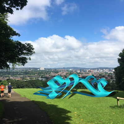 One, digital rendering of public space, tunnel sculpture, proposed as laser cut steel and pigment