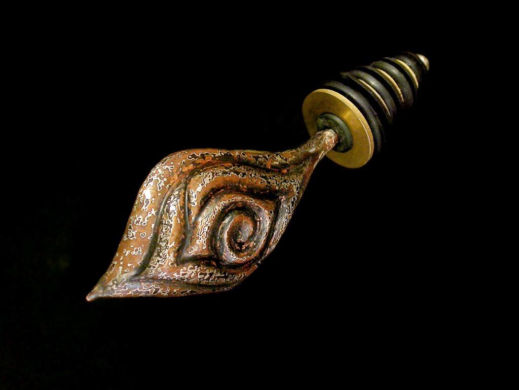 A Rose for Bacchus, wine stopper from Eastern repousse patterned mokume gane