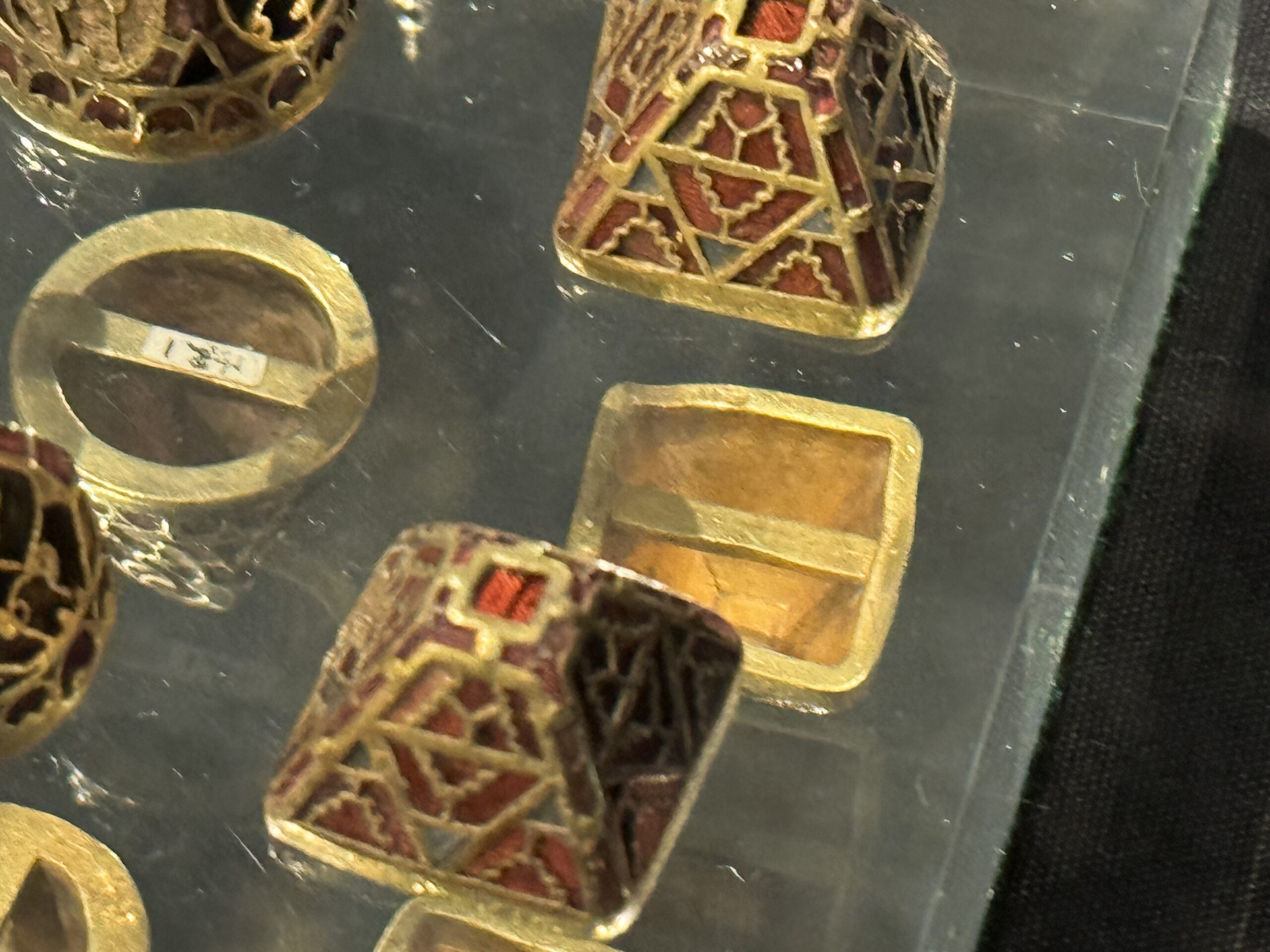 Possible scabbard fittings from the Staffordshire Hoard, The potteries Museum and Art Gallery, Stoke-on-Trent, UK