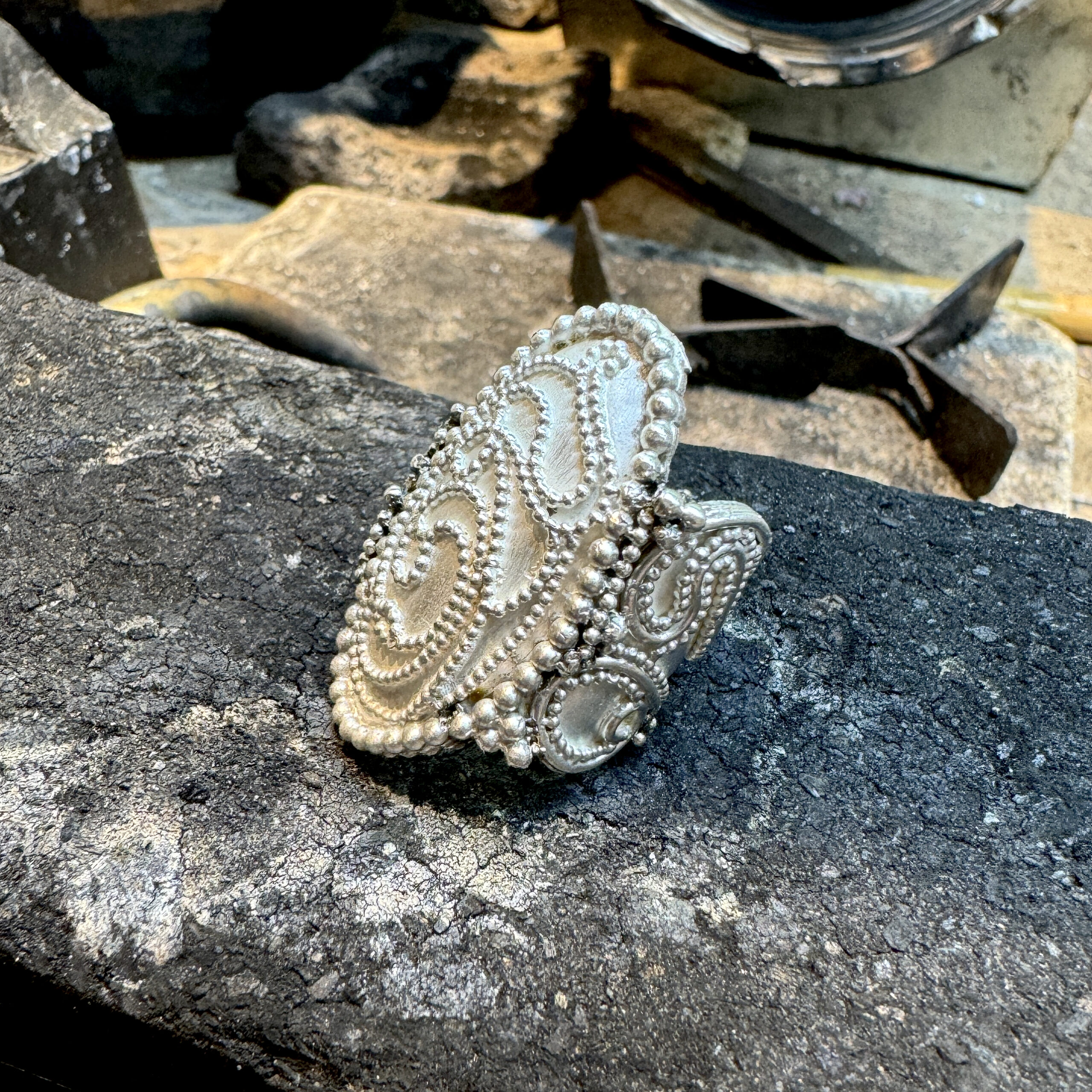 Sterling granulation ring in progress