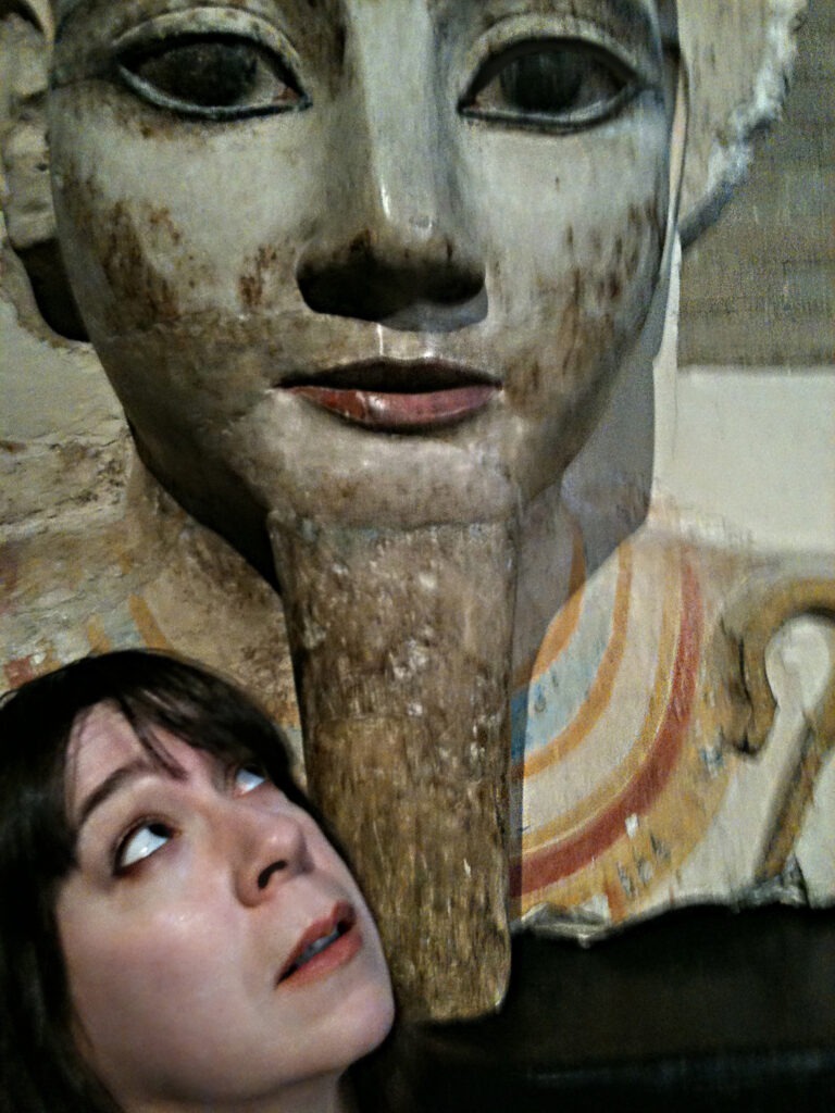 Self portrait at the Penn Museum in 2010 with a pigmented limestone bust of Rameses II, Abydos, New Kingdom: 18th - 19th Dynasty The bust is in the permanent collection of the Penn Museum, Philadelphia, PA