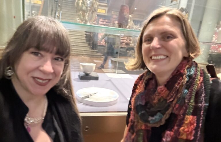 Rauni & Victoria with Rauni’s Chockstones piece on display at the V&A Museum
