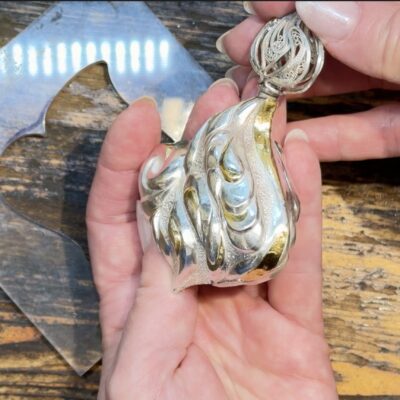 Femina by Victoria Lansford – Eastern repoussé and hydraulic press perfume bottle, in-progress